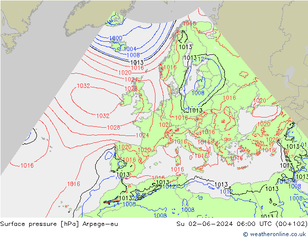 приземное давление Arpege-eu Вс 02.06.2024 06 UTC
