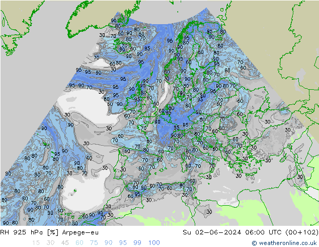 RH 925 hPa Arpege-eu  02.06.2024 06 UTC