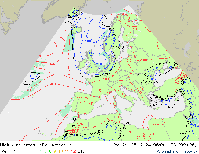 High wind areas Arpege-eu mer 29.05.2024 06 UTC