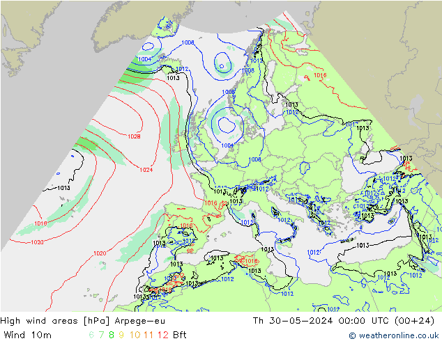 Windvelden Arpege-eu do 30.05.2024 00 UTC
