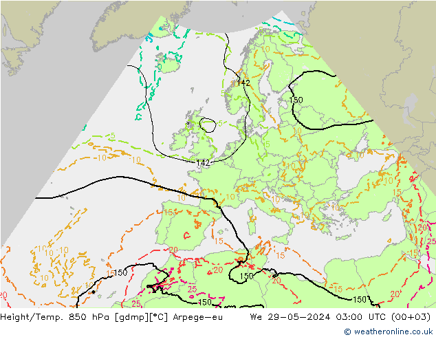 Height/Temp. 850 hPa Arpege-eu Mi 29.05.2024 03 UTC