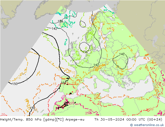 Height/Temp. 850 hPa Arpege-eu czw. 30.05.2024 00 UTC