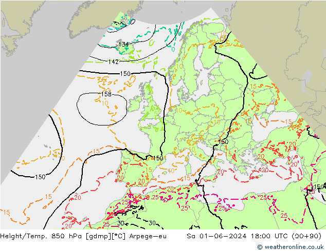 Yükseklik/Sıc. 850 hPa Arpege-eu Cts 01.06.2024 18 UTC