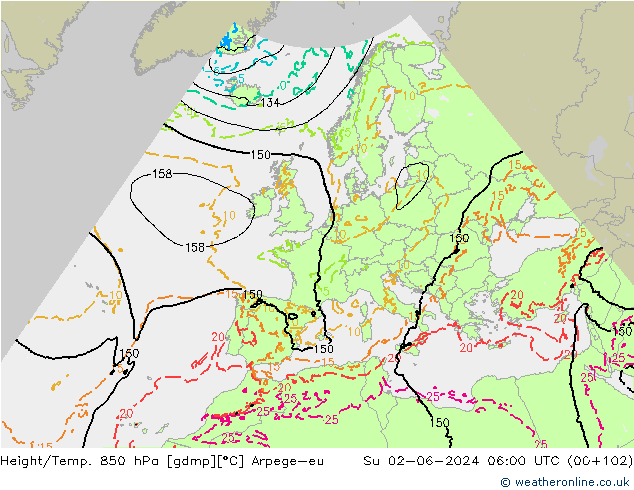 Yükseklik/Sıc. 850 hPa Arpege-eu Paz 02.06.2024 06 UTC