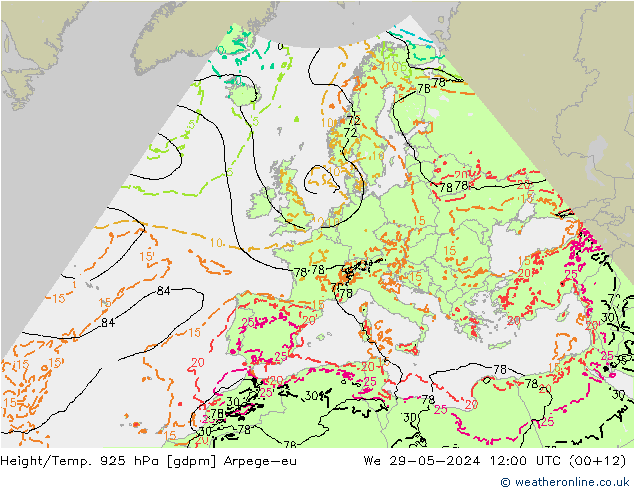 Height/Temp. 925 hPa Arpege-eu  29.05.2024 12 UTC