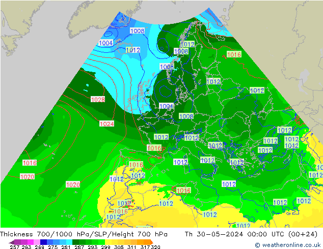 Dikte700-1000 hPa Arpege-eu do 30.05.2024 00 UTC