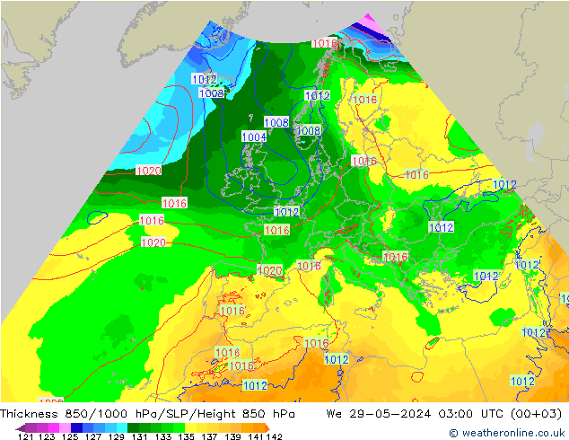 850-1000 hPa Kalınlığı Arpege-eu Çar 29.05.2024 03 UTC