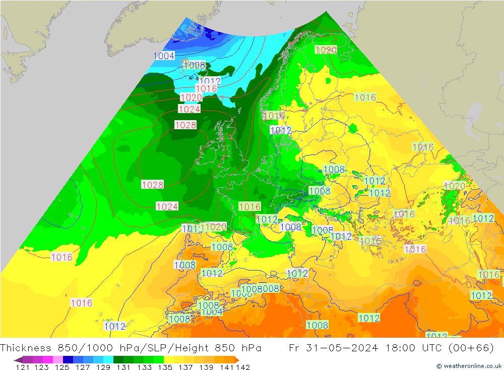 Thck 850-1000 hPa Arpege-eu Pá 31.05.2024 18 UTC