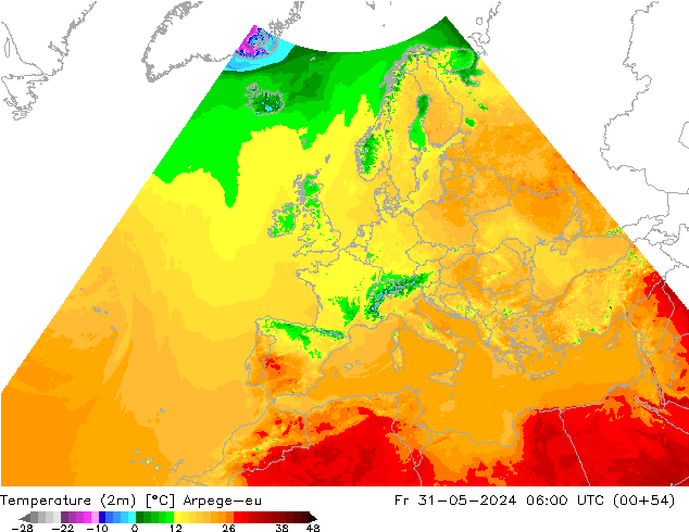 Sıcaklık Haritası (2m) Arpege-eu Cu 31.05.2024 06 UTC
