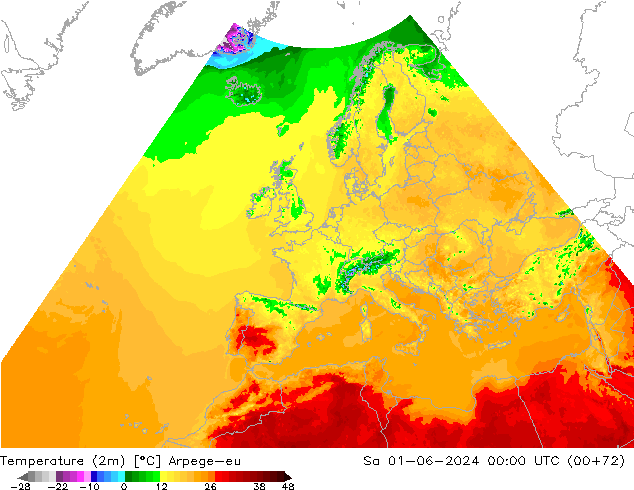 Temperatura (2m) Arpege-eu Sáb 01.06.2024 00 UTC