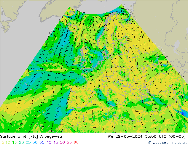 Surface wind Arpege-eu St 29.05.2024 03 UTC