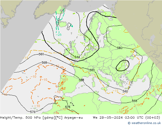 Height/Temp. 500 hPa Arpege-eu Qua 29.05.2024 03 UTC