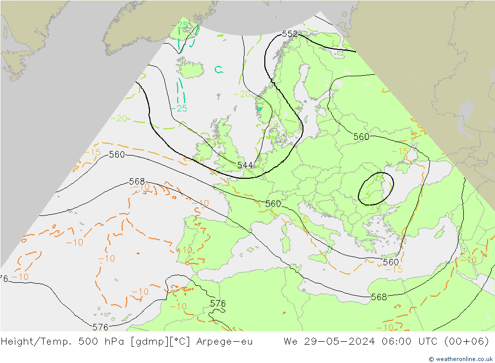 Height/Temp. 500 hPa Arpege-eu 星期三 29.05.2024 06 UTC