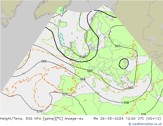 Geop./Temp. 500 hPa Arpege-eu mié 29.05.2024 12 UTC