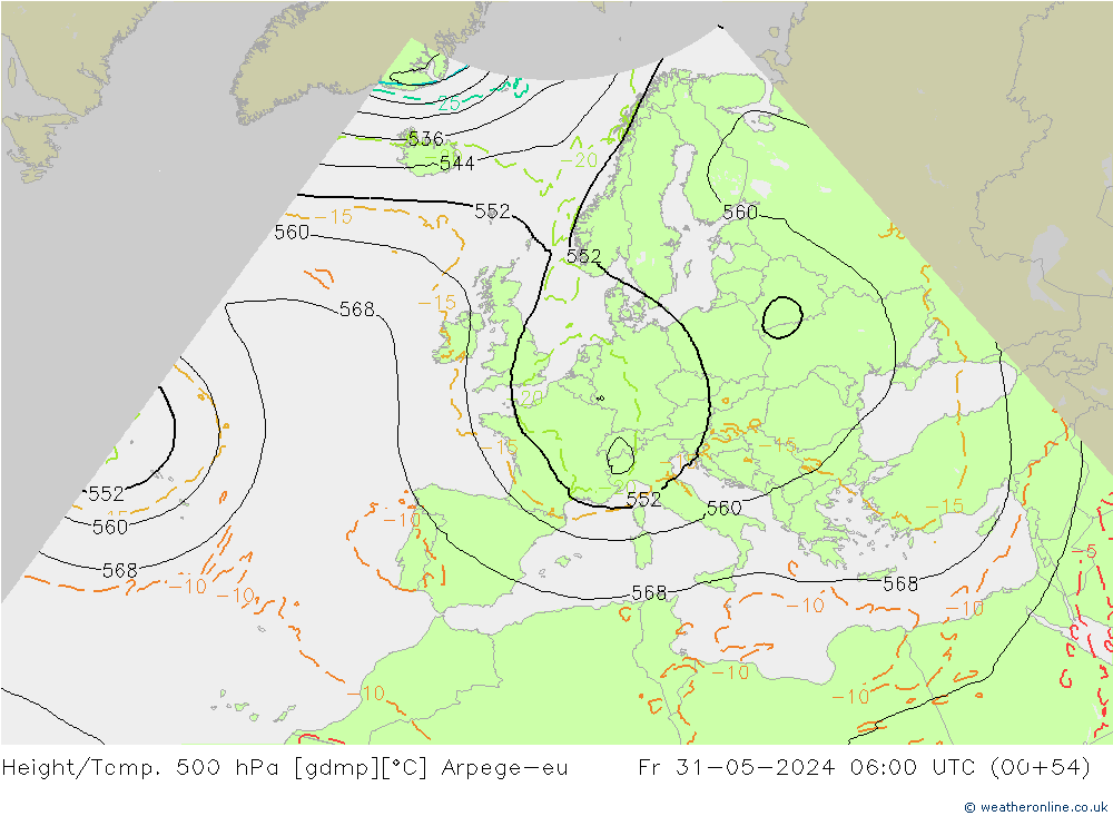 Yükseklik/Sıc. 500 hPa Arpege-eu Cu 31.05.2024 06 UTC