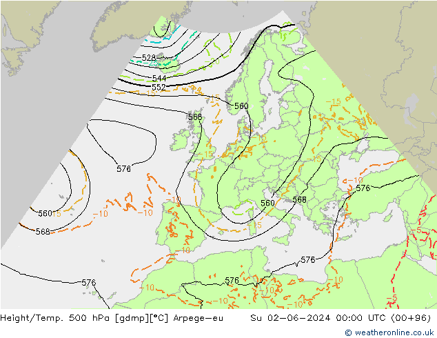 Height/Temp. 500 hPa Arpege-eu Su 02.06.2024 00 UTC