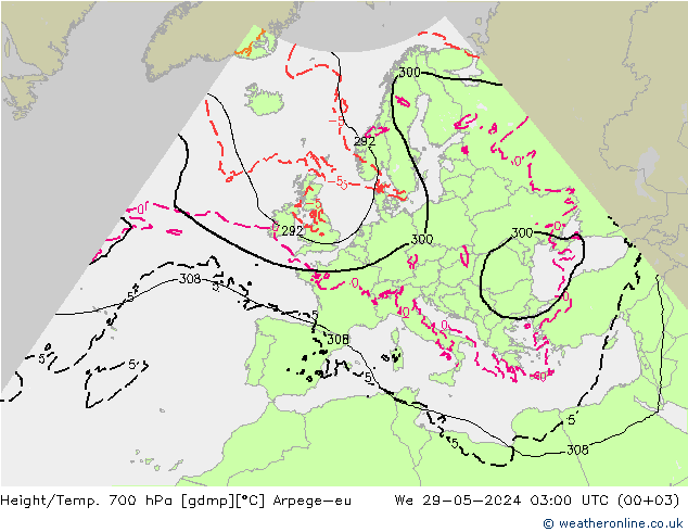 Height/Temp. 700 hPa Arpege-eu 星期三 29.05.2024 03 UTC