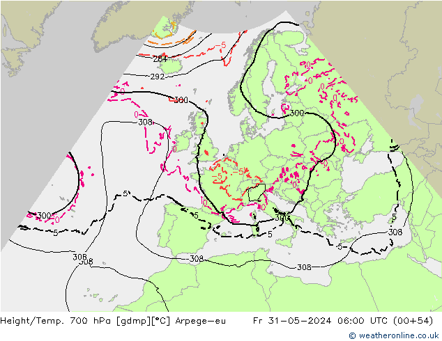 Height/Temp. 700 hPa Arpege-eu ven 31.05.2024 06 UTC