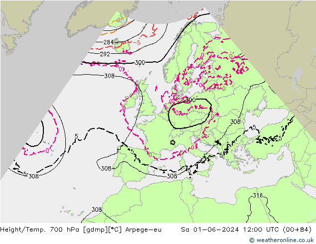 Height/Temp. 700 hPa Arpege-eu Sa 01.06.2024 12 UTC