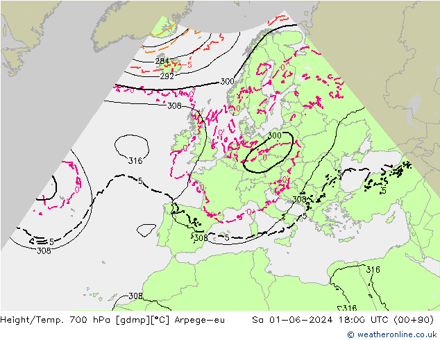 Height/Temp. 700 hPa Arpege-eu So 01.06.2024 18 UTC