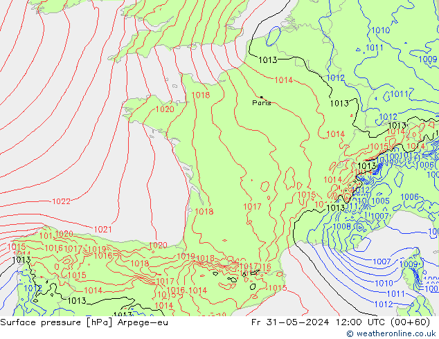 приземное давление Arpege-eu пт 31.05.2024 12 UTC