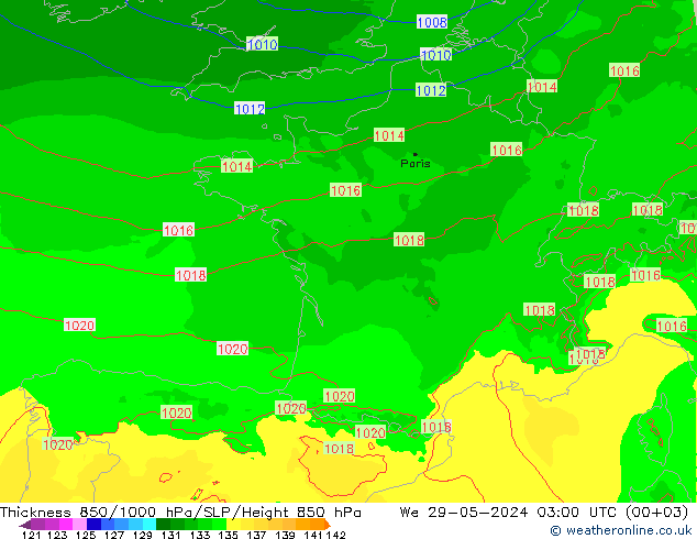 Thck 850-1000 hPa Arpege-eu Qua 29.05.2024 03 UTC