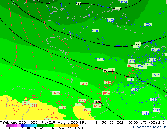 Thck 500-1000hPa Arpege-eu Čt 30.05.2024 00 UTC