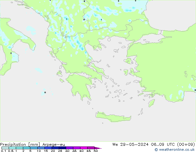 Précipitation Arpege-eu mer 29.05.2024 09 UTC