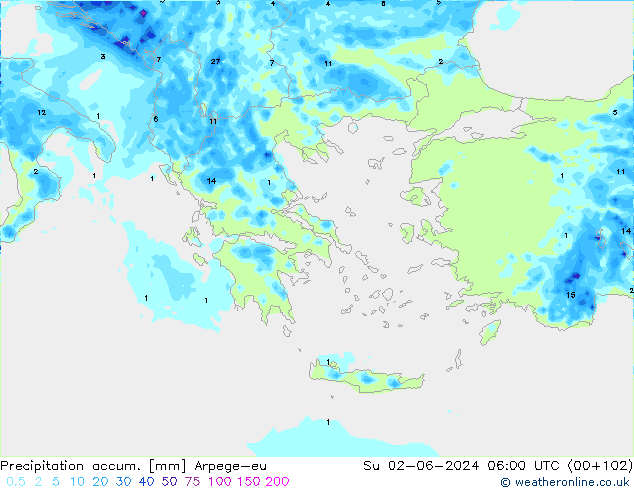 Precipitation accum. Arpege-eu Su 02.06.2024 06 UTC