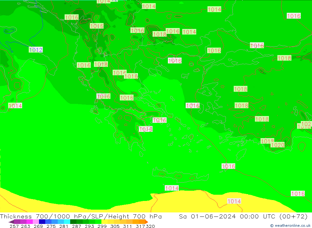 Thck 700-1000 hPa Arpege-eu Sa 01.06.2024 00 UTC