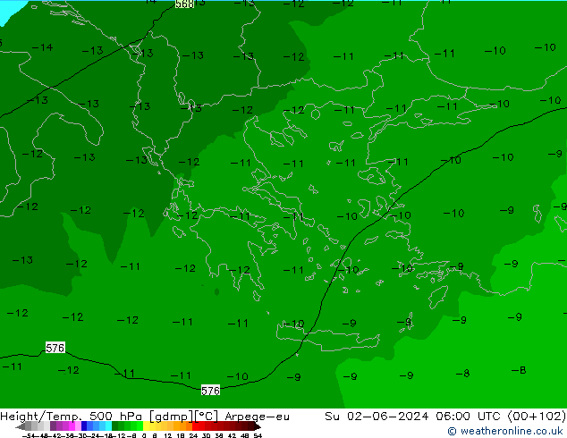 Height/Temp. 500 hPa Arpege-eu Dom 02.06.2024 06 UTC