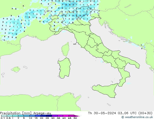 Niederschlag Arpege-eu Do 30.05.2024 06 UTC