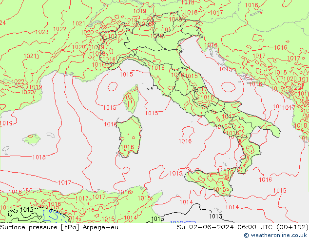 Surface pressure Arpege-eu Su 02.06.2024 06 UTC