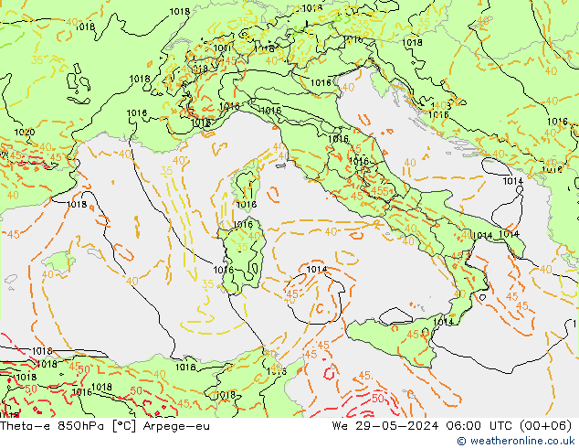 Theta-e 850hPa Arpege-eu Çar 29.05.2024 06 UTC