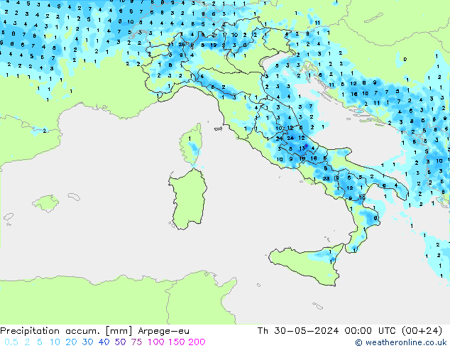 Precipitation accum. Arpege-eu Th 30.05.2024 00 UTC