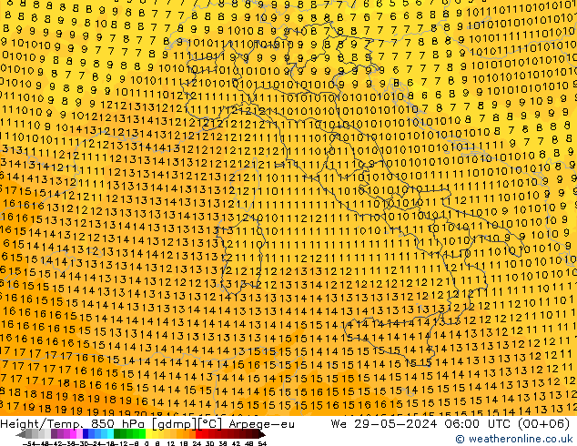 Géop./Temp. 850 hPa Arpege-eu mer 29.05.2024 06 UTC