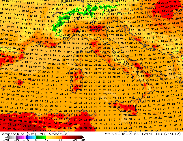 mapa temperatury (2m) Arpege-eu śro. 29.05.2024 12 UTC
