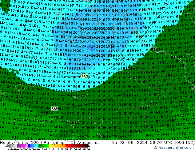 Height/Temp. 500 hPa Arpege-eu dom 02.06.2024 06 UTC