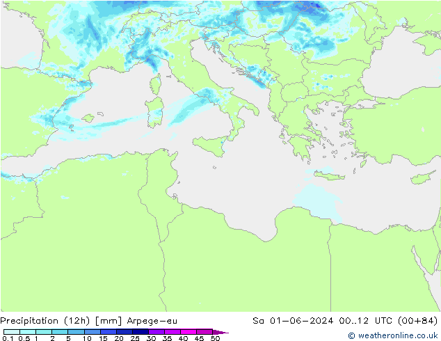 Precipitation (12h) Arpege-eu So 01.06.2024 12 UTC