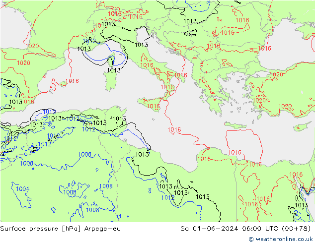 Luchtdruk (Grond) Arpege-eu za 01.06.2024 06 UTC