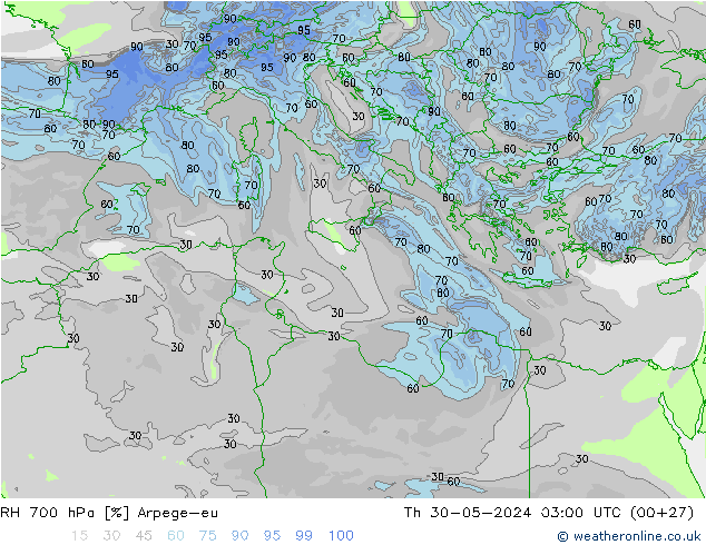 RH 700 hPa Arpege-eu Th 30.05.2024 03 UTC