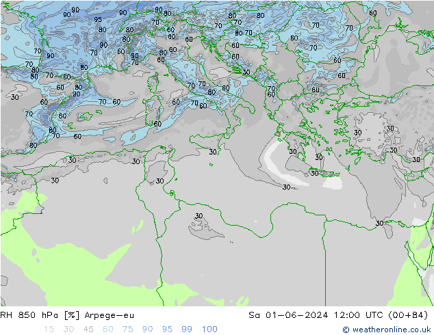 850 hPa Nispi Nem Arpege-eu Cts 01.06.2024 12 UTC