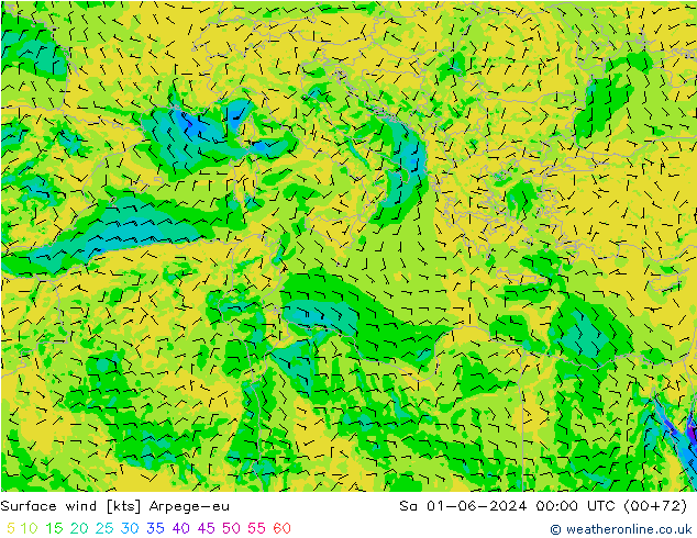 Vento 10 m Arpege-eu Sáb 01.06.2024 00 UTC
