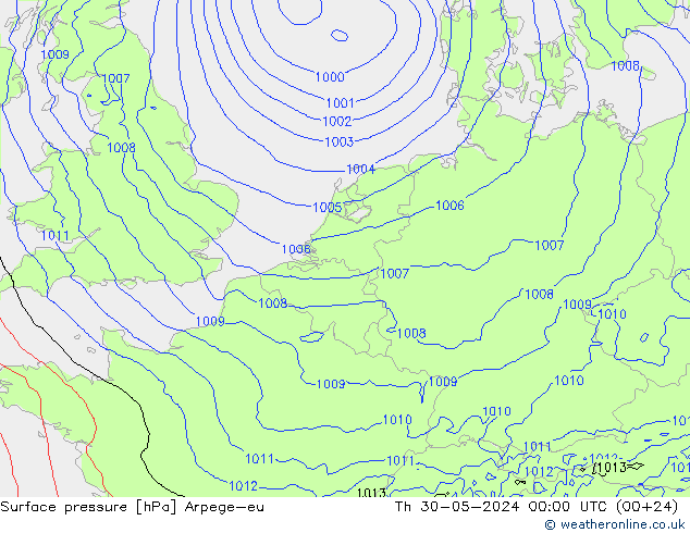 Atmosférický tlak Arpege-eu Čt 30.05.2024 00 UTC