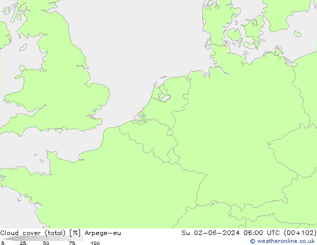 Wolken (gesamt) Arpege-eu So 02.06.2024 06 UTC