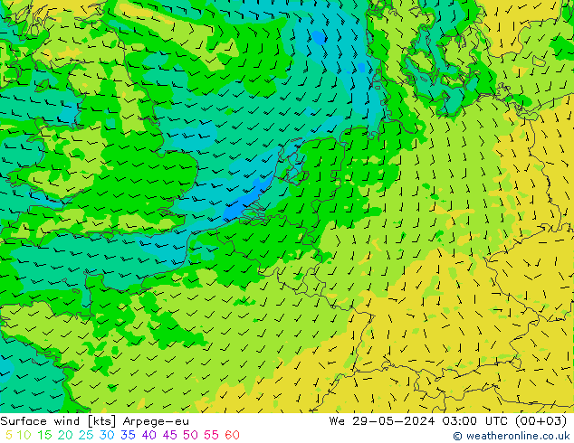 风 10 米 Arpege-eu 星期三 29.05.2024 03 UTC