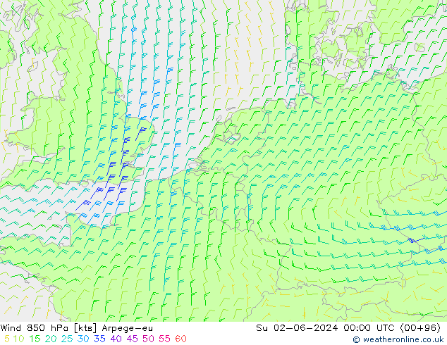 Rüzgar 850 hPa Arpege-eu Paz 02.06.2024 00 UTC