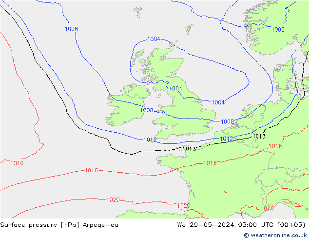 Surface pressure Arpege-eu We 29.05.2024 03 UTC