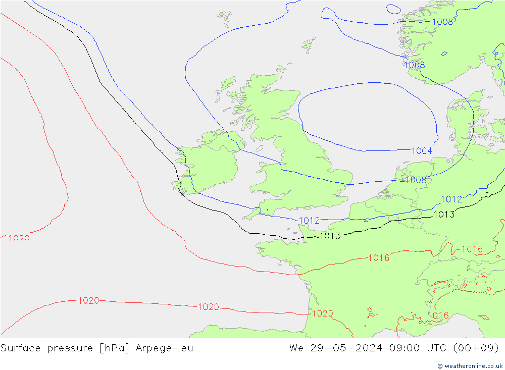 Surface pressure Arpege-eu We 29.05.2024 09 UTC