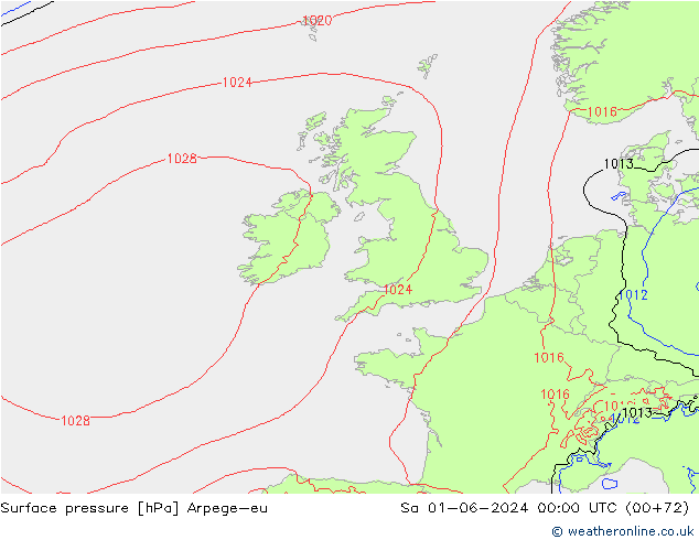 Pressione al suolo Arpege-eu sab 01.06.2024 00 UTC